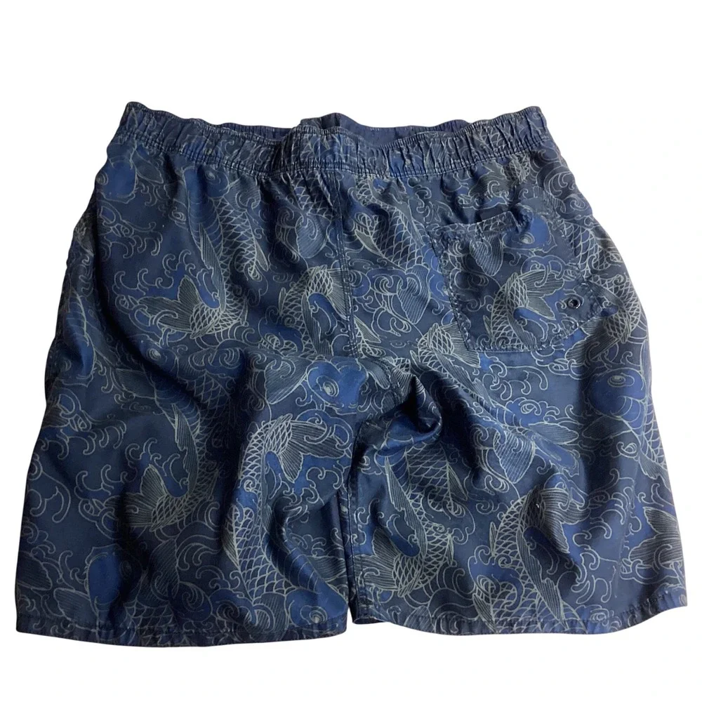 Old Navy Swim Trunks Koi Fish Print Elastic‎ Tie Waist Blue Gray Mens XL Liner